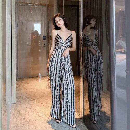 Fashion Jumpsuit Women Summer 2021 New Arrival Casual Sleeveless Jumpsuits Vintage Party Trend Backless Beach Long Romper AA5642