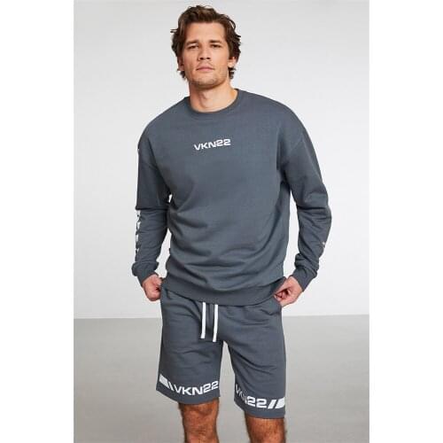 Mens Tracksuits Sport Mens Clothing 2 Piece Suit Sport Suit Cotton Embroidery Detailed Short Shorts Basic Comfort Fit Crew Neck Sweatshirt Tracksuit Set Tracksuit Mens Casual Sport Suit Breathable Colors