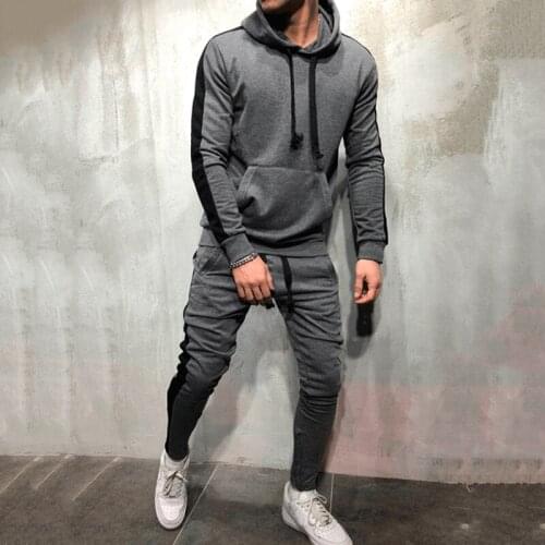 Fashion Men Tracksuit 2021 New Autumn Winter Hooded Sweatshirt +Drawstring Pants Male Stripe Patchwork Hoodies 2 Pieces Sets