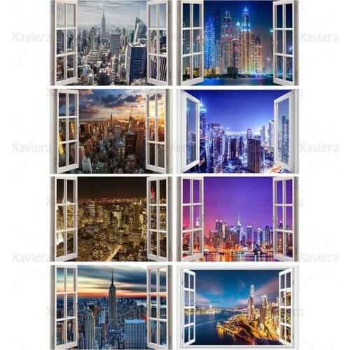 Modern 5D DIY Diamond Painting Kit Window City Landscape Diamond Embroidery Pictures Of Rhinestones Full Drill Mosaic Home Decor