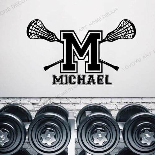 Lacrosse Personalised your name Custom letter Wall Decal Lacrosse Logo Sports Lacrosse Wall Sticker Kids Room Sports Decor WZ50