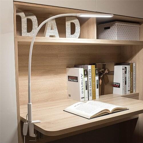 Long Arm Clip Table Lamp 10W 3 Colors Dimming 64LED Eye Protection Desk Lamp Light for College Student Bedroom Drawing Office