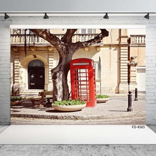 Nostalgia Building Telephone Booth Photo Background Custom Backdrops Photography Props for Children Baby Portrait Photophone