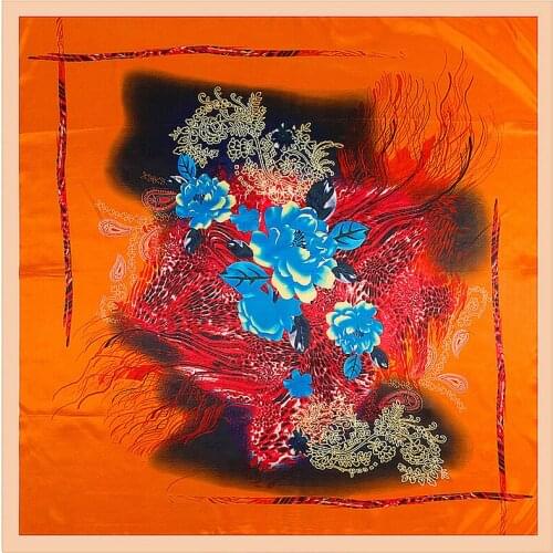 POBING New Square Hijab Scarf Women Leopard Floral Print Soft Satin Silk Scarves Head Handkerchief Wholesale Shawl Wrap 90x90CM