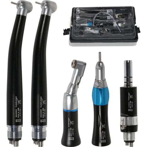 NSK Style 4Hole Dental high speed handpiece Push Button Slow low contra angle kit air motor Black color