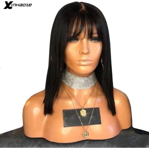 150% Short BOB Deep Part Lace Front Human Hair Wigs With Bangs For Black Women Brazilian Remy 13x4 Lace Front Wig PrePluck