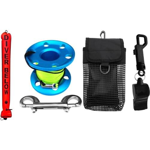 Perfeclan Scuba Diving SMB Surface Marker Buoy+Finger Spool+Whistle+Pouch Buoy Marker Dive Reel Whistle