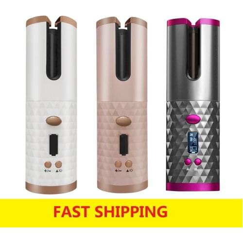 Cordless Automatic Hair Curler USB Rechargeable Curling Iron Curls Waves LCD Display Ceramic Curly Rotating Curling Wave Styer