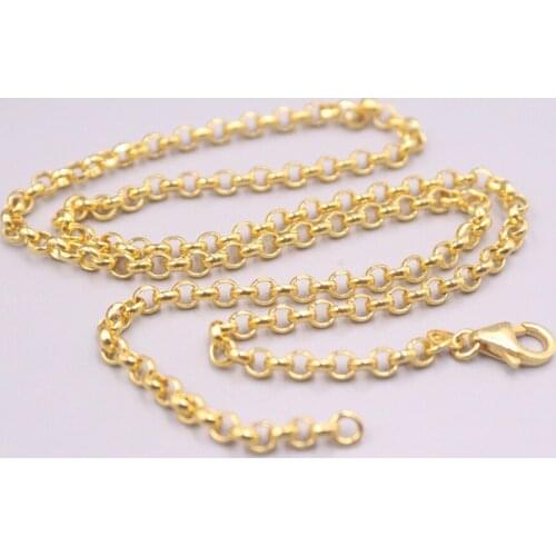 Authentic 18K Yellow Gold Chain Woman Man Luck Rolo Cable Chain Link Necklace 17.7inch 3mmW 5.5-6g