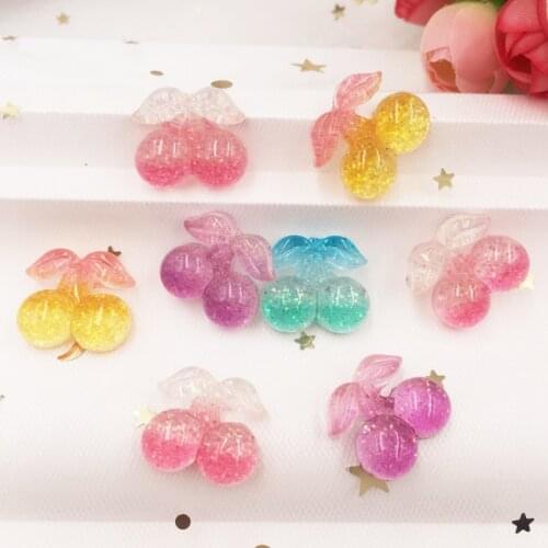 Resin Glitter Colourful Mini Cherry Flatback Cabochon Rhinestone 12pcs DIY Scrapbook Decor Home Crystal Figurines Craft