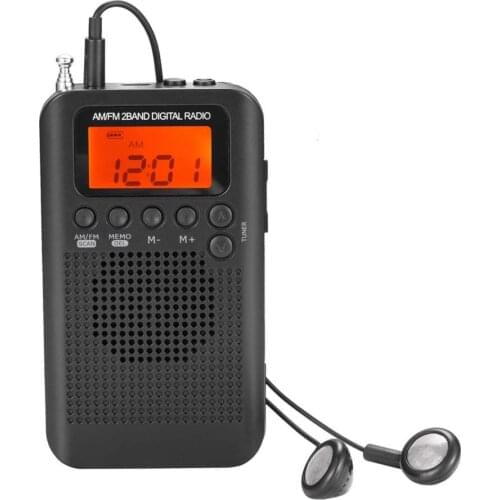 Mini portable LCD Digital FM/AM Radio Speaker with Alarm Clock and Time Display Function 3.5mm Headphone Jack and Charging Cable