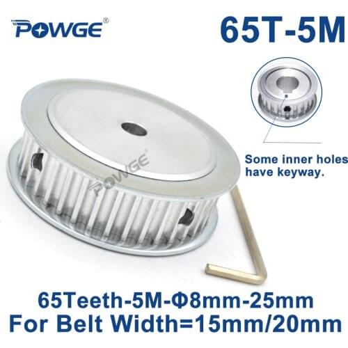 POWGE 65 Teeth HTD 5M Synchronous Timing Pulley Bore 8/10/12/14/15/16/17/19/20mm for Width 15/20mm HTD5M Gear wheel 65Teeth 65T