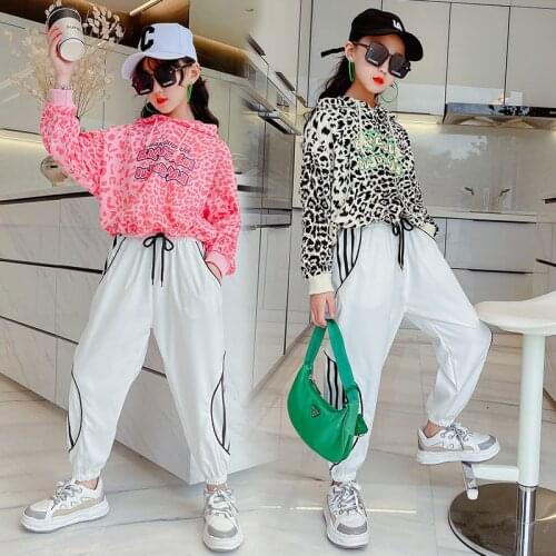 Christmas Kids Girls Leopard Print Letters Beauty Clothes Set 2021 New Korean Teenage Black Pink Halloween Costume Two Piece Set