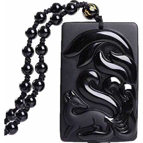 Handmade natural black Obsidian gem Buddha head lion Dragon turtle Pendant