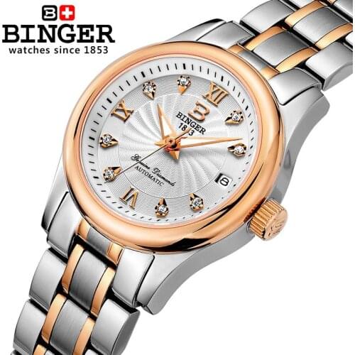 Switzerland BINGER Womens Watches Luxury Diamond automatic Mechanical clock full steel Waterproof Female Watches B-603L-5