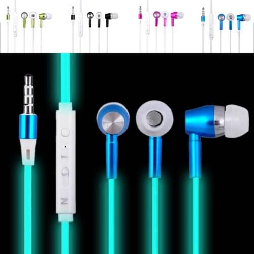 Glow in the dark Metal In-ear Earpiece Luminous Earphone with Microphone Hands free for Phone iPhone Samsung Xiaomi NOTE 2/MIX