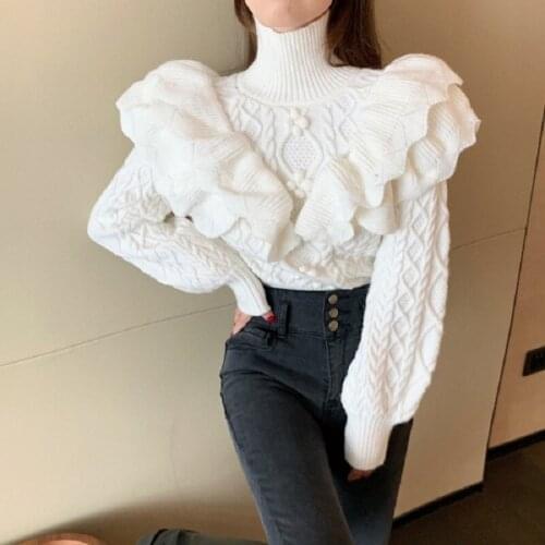 High Collar Loose Knit Top Spring 2021 New 1 Mahua Heavy Industry Fungus Edge Versatile Sweater For Women