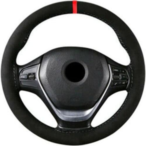 38cm Universal Black Car Steering Wheel Cover Protector Breathable Anti-Slip Suede Steering Covers Car-styling Car Accessories