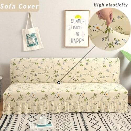 High Elastic All-inclusive Sofa Cover Pastoral Flower Prints Armless Folding Sofa Bed Couch Cover Protector Stretch Sofa Cover