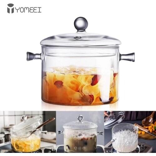 YOMEEI Household Transparent Glass Soup Pot Kitchen Heat-resistant Porridge Pot Home Glass Bowl Kitchen Cooking Tools