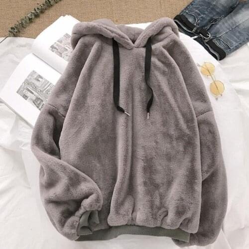 Women Autumn Winter Coats Soild Sweet Hooded Harajuku Loose Casual Warm Hoodies Ladies Fleece Flannel Pullover Female Sweatshirt