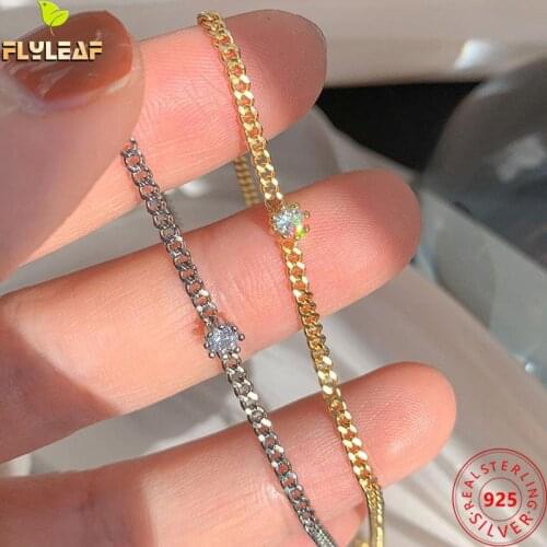 Gold 100% 925 Sterling Silver Bracelets For Women Cubic Zirconia Fashion Fine Jewelry Bracelets & Bangles Simple Chain Gift