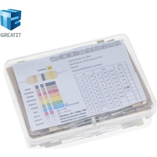 1/8W 5% 640pcs 64 Values 1R - 10MR 0.125W Carbon Film Resistor Assorted Kit Set
