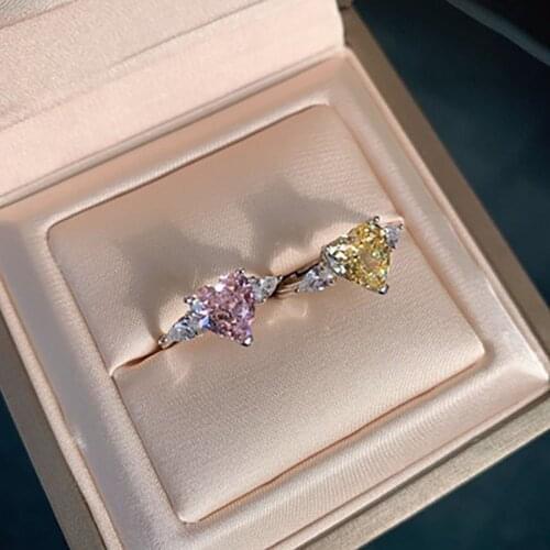 100% 925 Sterling Silver Heart-Shaped Created Moissanite Citrine Pink Sapphire High Carbon Gemstone Womens Rings Fine Jewelry