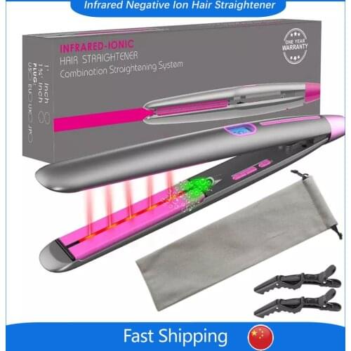 2 in 1 Infrared Ionic Hair Straightener Professional Ceramic Plate 450F PTC Fast Heating for Woman Hair Care and Styling Irons