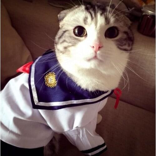 Fashion Summer Cotton Cat Outfit Clothes Cat Dress Pet Kitty Costumes Sailor Uniforms Dressing Up Skirt Pet Supplies D080