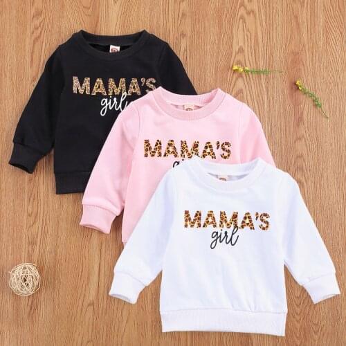 2020 0-6Y MAMA Toddler Baby Girls Sweatshirt Top Leopard Letter Print Long Sleeve Hoodies Autumn Kids Outwear