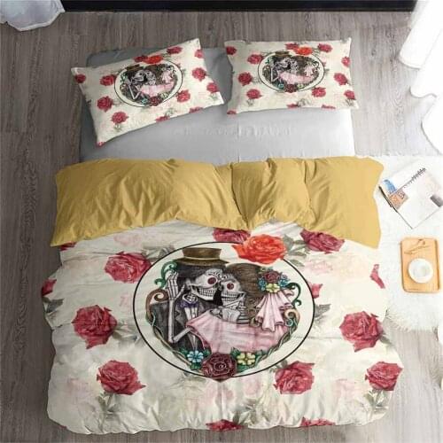 HELENGILI 3D Bedding Set Skull Print Duvet Cover Set Lifelike Bedclothes with Pillowcase Bed Set Home Textiles #KL-46