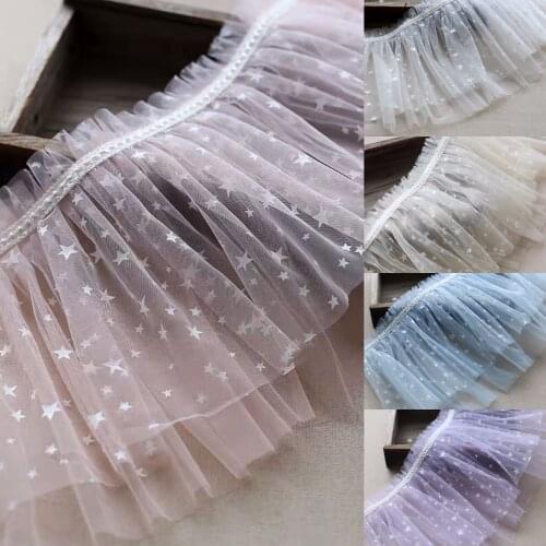 5 yards 2 Layer Ruffled Mesh Lace With Star DIY Pleated Tull Trim For Cake Dress pink beige