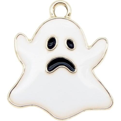 Julie Wang 6PCS Enamel White Ghost Charms Cartoon Halloween Specter Pendants Alloy Bracelet Jewelry Making Accessory