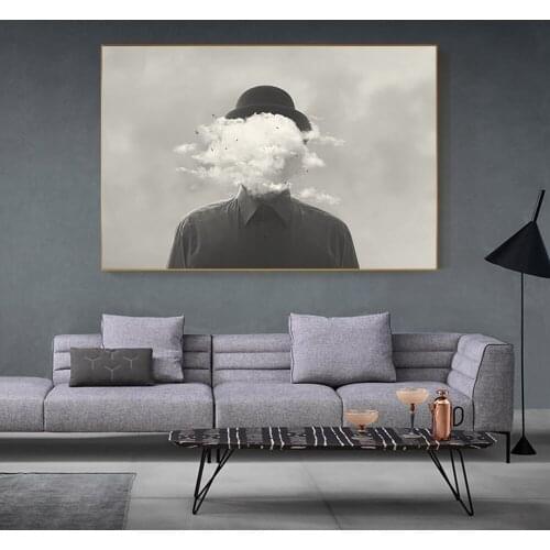 Abstract Man Surreal Concept with Cloud Canvas Painting Modern Fashion Wall Art Poster and Printings for Living Room Home Decor