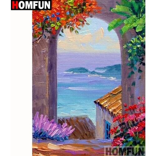 HOMFUN Full Square/Round Drill 5D DIY Diamond Painting "Door flower scenery" Embroidery Cross Stitch 5D Home Decor Gift A18337