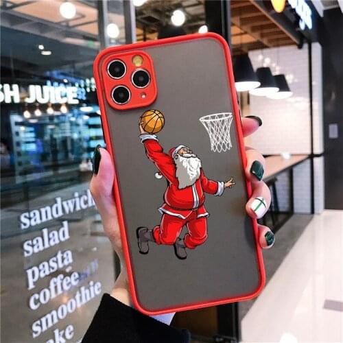 Phone Case for Iphone 12 11 Pro Max XS XR XS Max Cartoon Christmas Santa Play Basketball Cover for IPhone X 6 6s 7 8 Plus Coque
