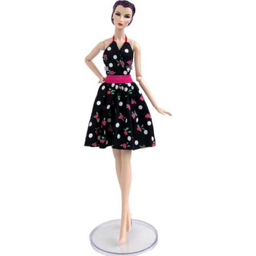 Black Polka Countryside Floral Dresses For Barbie Doll Clothes Outfit Party Dress Clothes For Barbie Dollhouse Doll Accessories