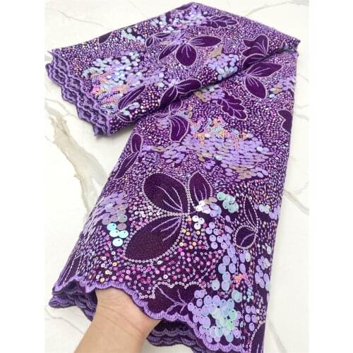Purple Nigerian Velvet Lace Fabric 2021 High Quality African Embroidered Lace Fabric For Wedding Dress French Tulle Lace 4340B