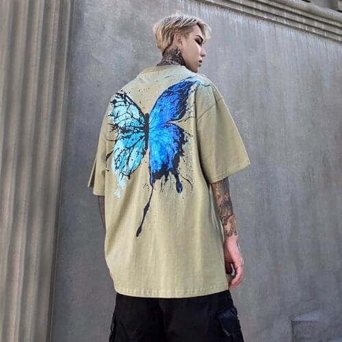 Dropship Butterfly Printed T-shirt Mens Hip-hop Oversized Tee 2020 Brand Design Casual Oversized Cotton Streetwear Loose Top