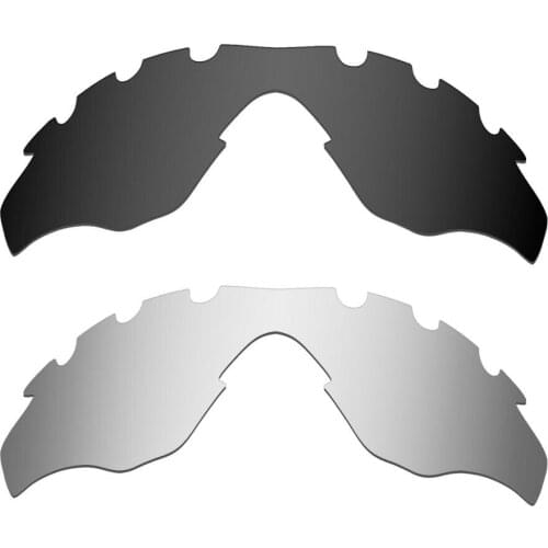 HKUCO For M2-Vented Sunglasses Replacement Polarized Lenses 2 Pairs - Black & Silver