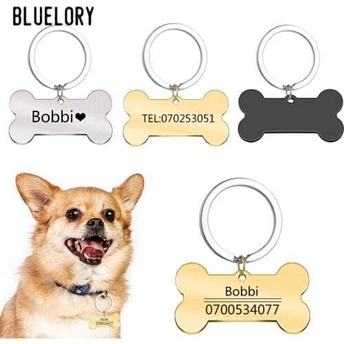 Bluelory Personalized Cat Dog Pet ID Tag Bone Keychain Engraved Pets ID Name For Puppy Dogs Collar Tag Keyring