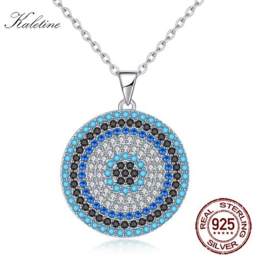 KALETINE 925 Sterling Silver Necklaces Turkish Big Blue Stone Evil Eye Round Pendant Womens Necklace Personalized Men Jewelry