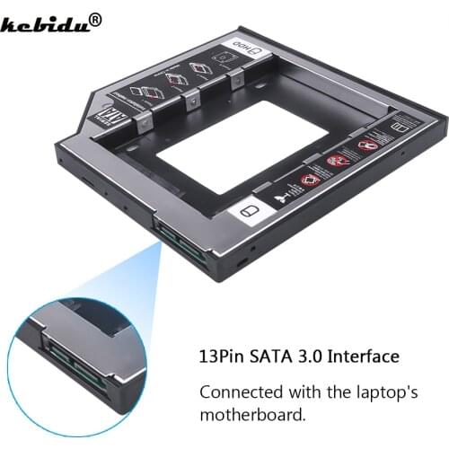 Kebidu Aluminum+ Plastic Universal 2nd HDD Caddy 9.5mm SATA 3.0 2.5" SSD HDD Case Hard Disk Drive Enclosure ODD Optical Bay