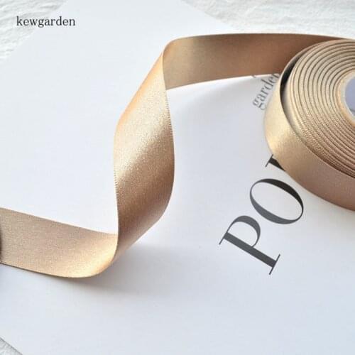 Kewgarden Bright Light Gold Ribbons 25mm 1" DIY Bowknot Hair Accessories Saitn Ribbons Hand made Tape Packing Webbing 5 Yards