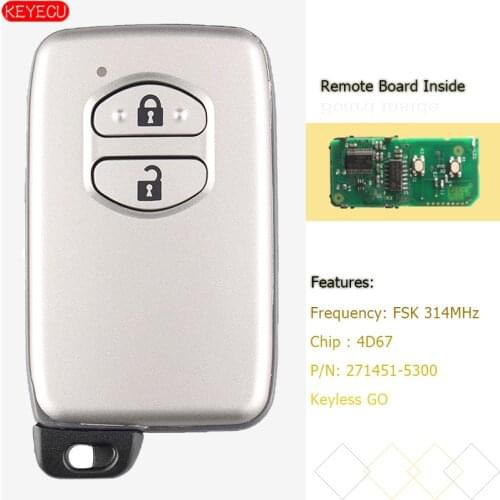 KEYECU Smart Key 2 Button FSK 314MHz 4D67 for Toyota Prius Aqua Corolla Axio Vitz - 271451-5300
