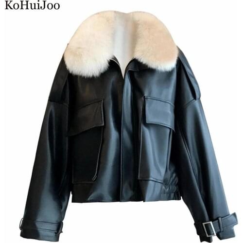 KoHuiJoo Women's Leather Jackets With Fur