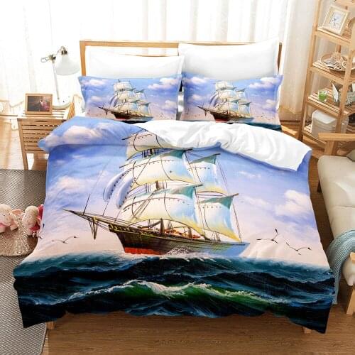 Seaside Scenery Bedding Set Single Twin Full Queen King Size Ship Coconut Tree Bed Set Childrens Kid Bedroom Duvetcover Sets 03