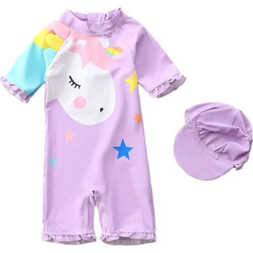 1-5years Girls Swimsuit Purple Unicorn Girls' Swimwear Flamingo One Piece Childrens Swimwear With Stars Fashional Suits