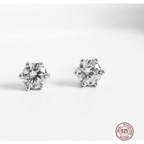 LKO Crystal Zircon Classic Six Claws Round Cut 925 Sterling Silver Stud Earrings For Women Trendy Elegant Jewelry Gifts